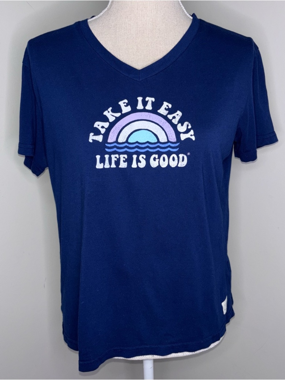 Life is Good Take it Easy short sleeve sleep tee shirt V neck size Medium